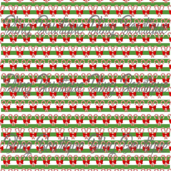 Candy Canes on Green Stripes Fabric