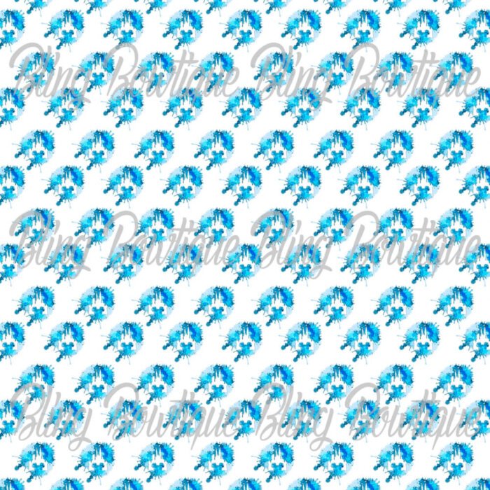 Disney Castle Watercolor Blue Fabric