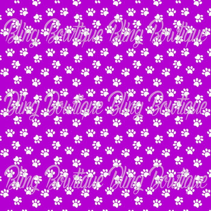 Pawprints White on Purple Background Fabric