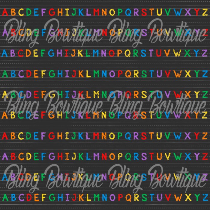 School ABC's Rainbow on Black Fabric