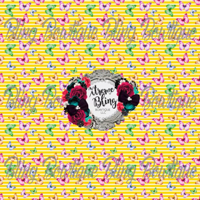 Butterflies & Yellow Stripes Fabric