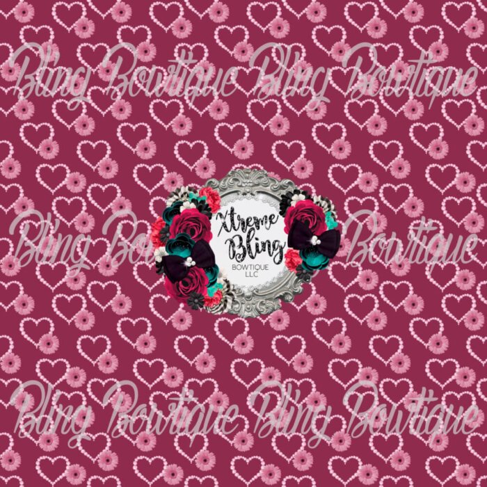 Pink Flowers and Diamond Hearts Pink Flowers & Diamond Hearts Fabric