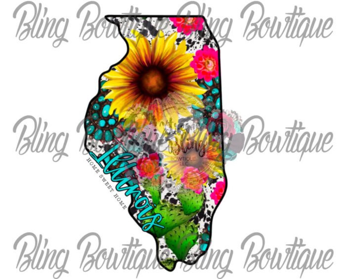 Illinois Cowhide Sunflower Ready To Press Sublimation Print