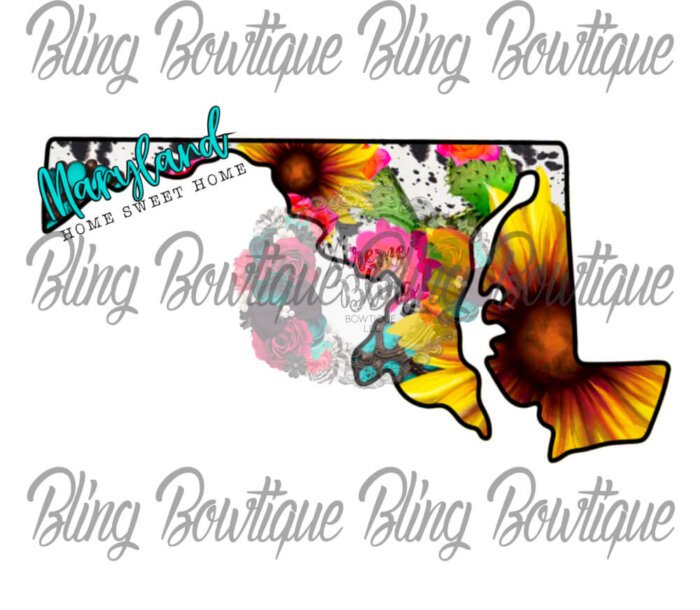 Maryland Cowhide Sunflower Ready To Press Sublimation Print