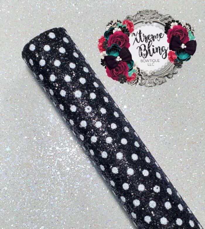Black with White Dots Glitter Fabric (5i)