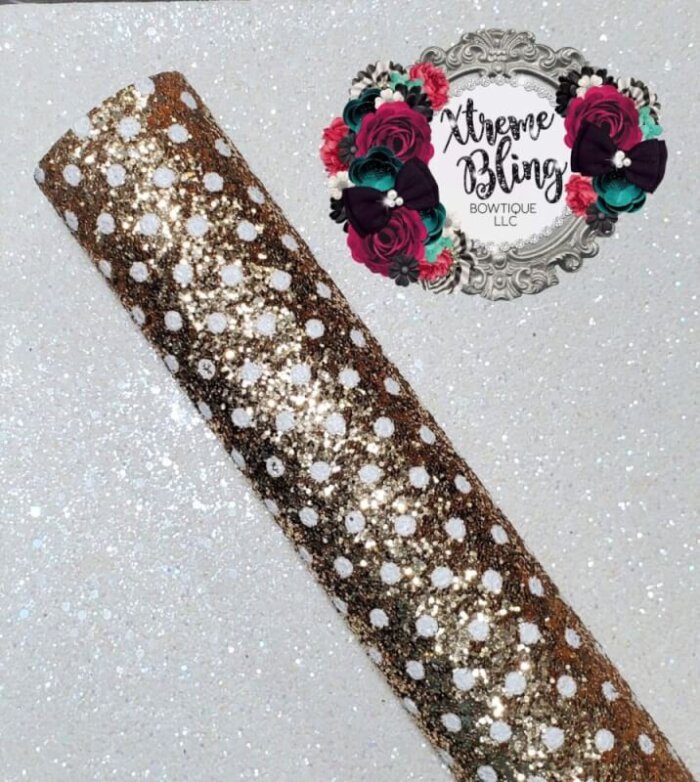 Gold with White Dots Glitter Fabric (5h)