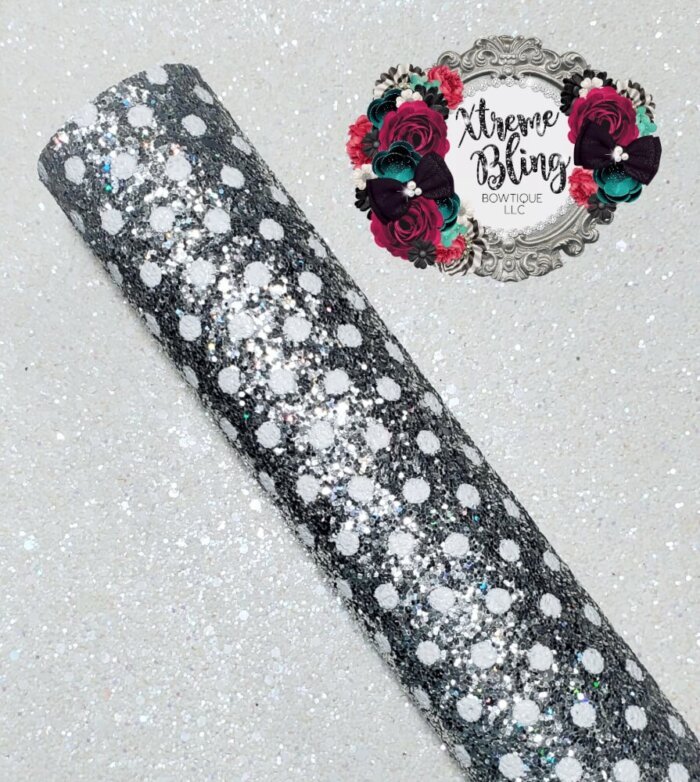 Silver with White Dots Glitter Fabric (5f)