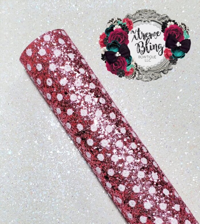 Pink with White Dots Glitter Fabric (5d)