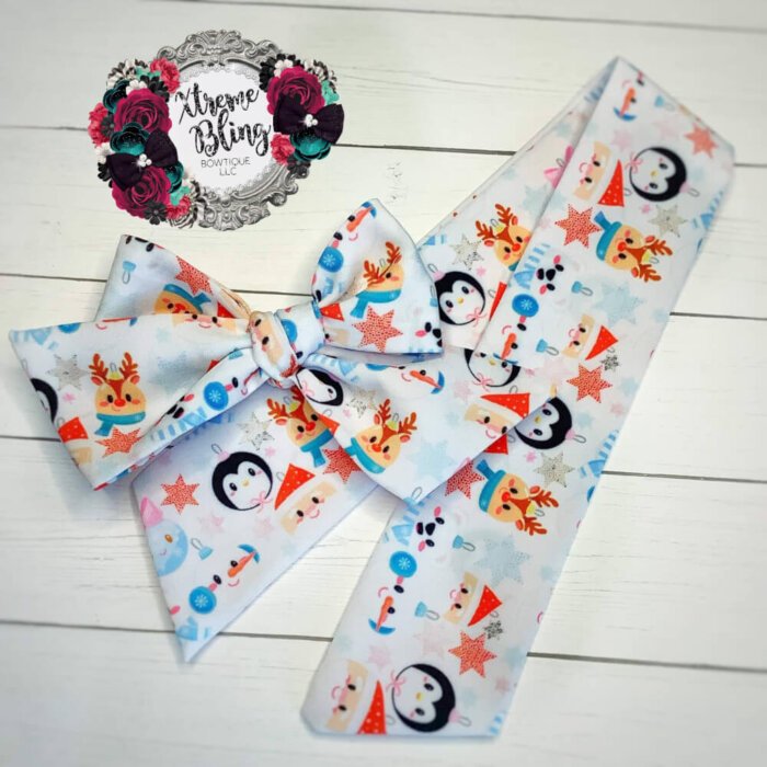 Christmas Ornaments Bow Strip-Ready To Fold, or Scrunchie