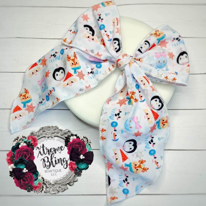 Christmas Ornaments Bow Strip-Ready To Fold, or Scrunchie