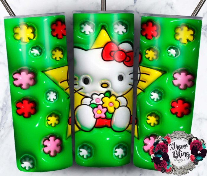 Puffy Hello Kitty On Green 20oz Straight Skinny Tumbler