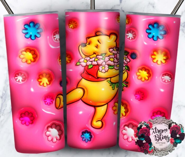 Puffy Winnie The Pooh on Pink 20oz Straight Skinny Tumbler