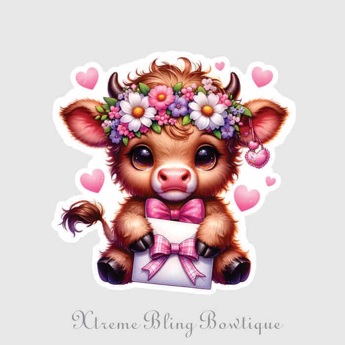 Baby Cow with Flowers 2 Die Cut Vinyl Sticker