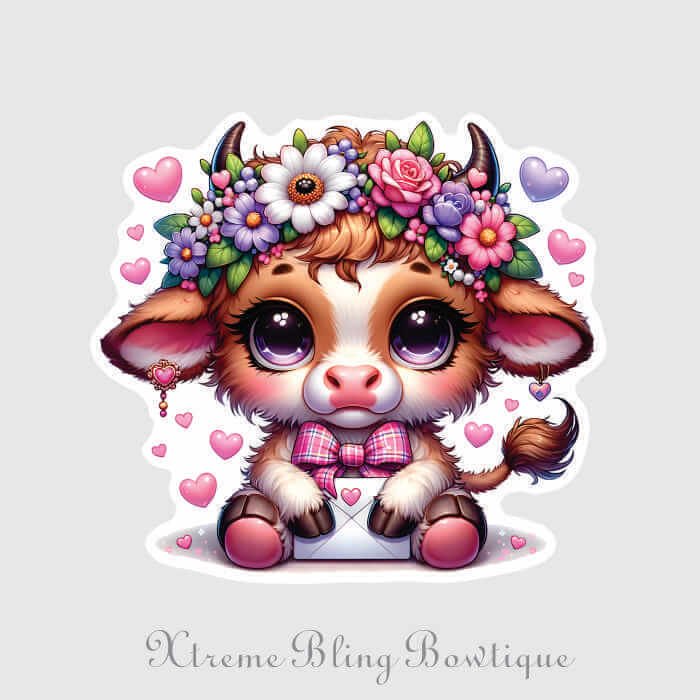 Baby Cow with Flowers 1 Die Cut Vinyl Sticker