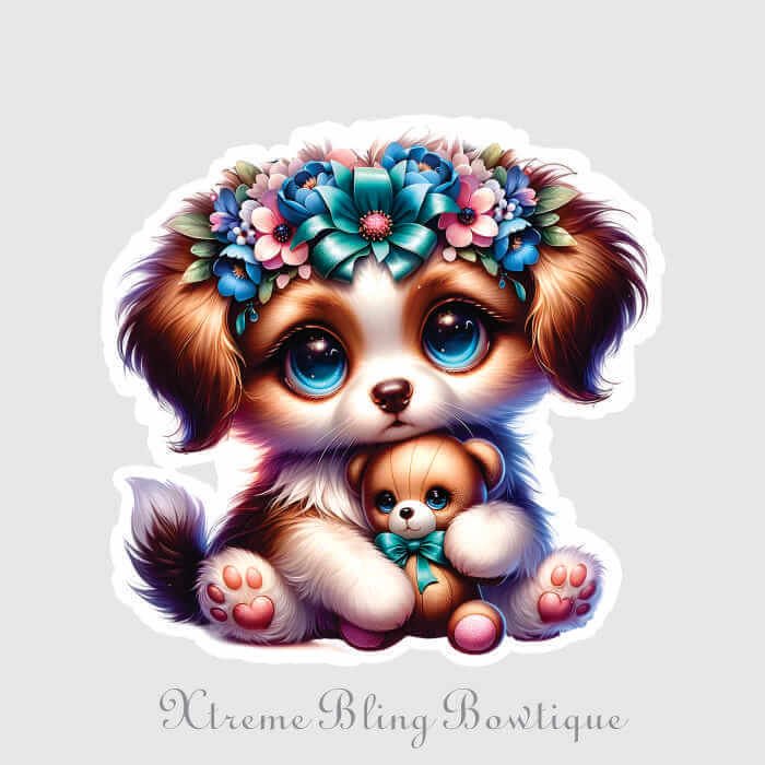 Baby Puppy with Flowers 1 Die Cut Vinyl Sticker