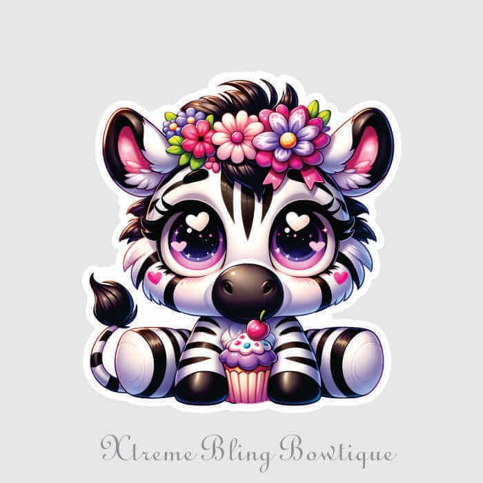 Baby Zebra with Flowers 3 Die Cut Vinyl Sticker