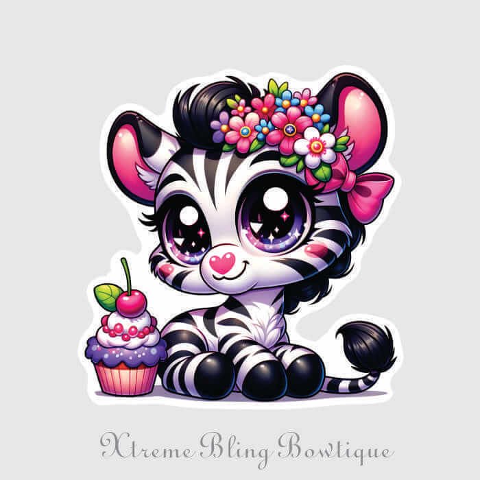 Baby Zebra with Flowers 1 Die Cut Vinyl Sticker