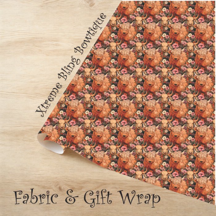 Boho Highland Cow Fabric