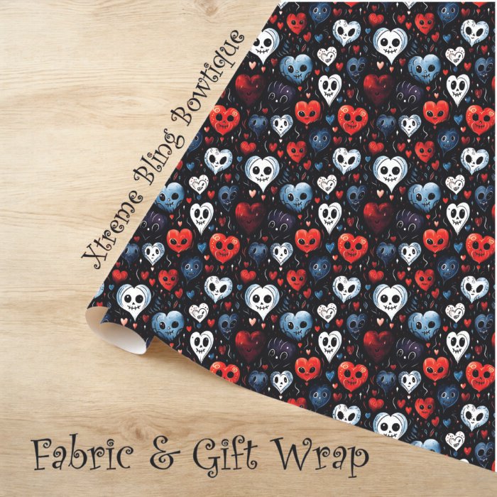 Goth Valentines Hearts Fabric