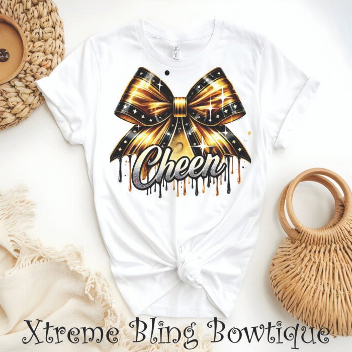 Cheer Gold Bow Drips Direct To Film (DTF) Transfer