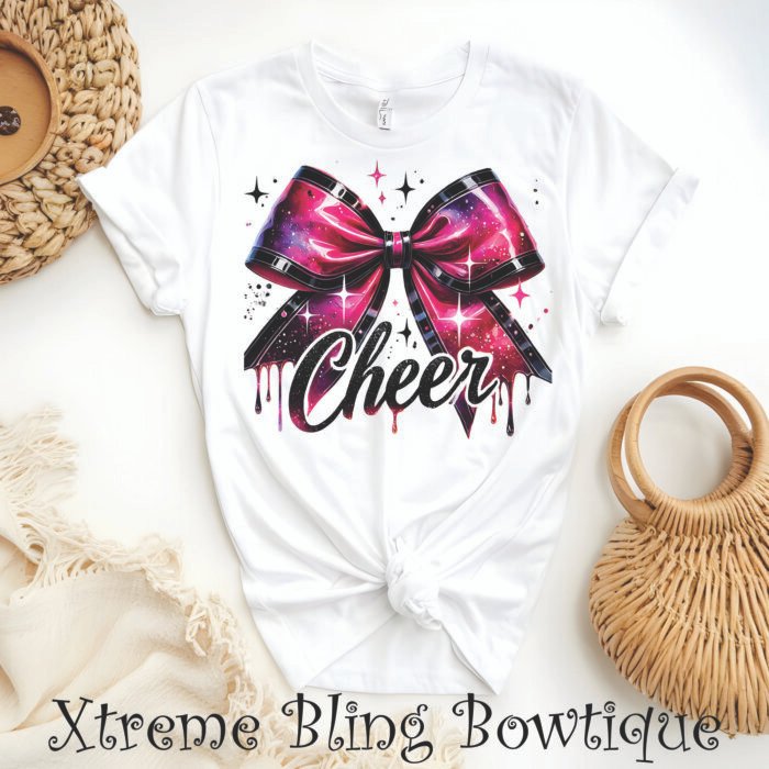 Cheer Pink Bow Drips Direct To Film (DTF) Transfer