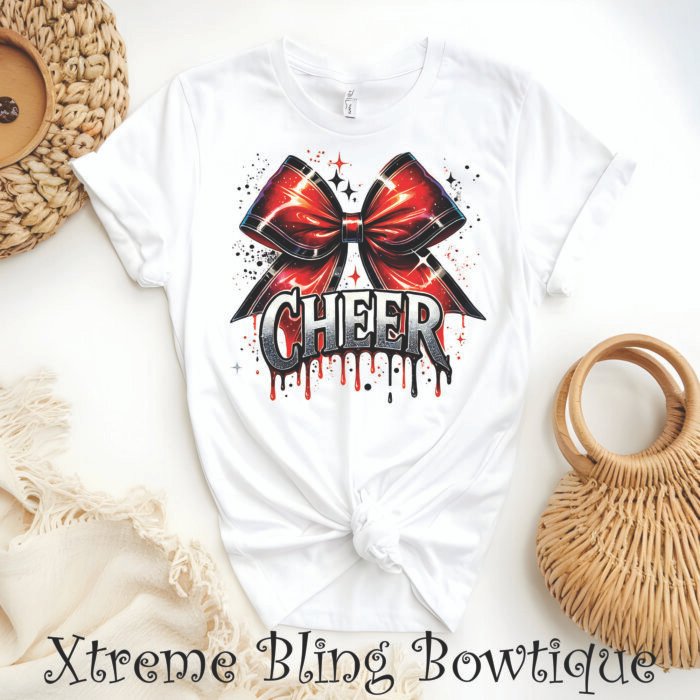 Cheer Red Bow Drips Direct To Film (DTF) Transfer