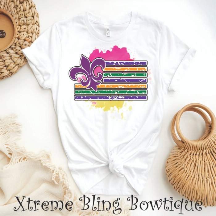 Mardi Gras Flag XBB Womens White Mockup Mardi Gras Flag Direct To Film (DTF) Transfer