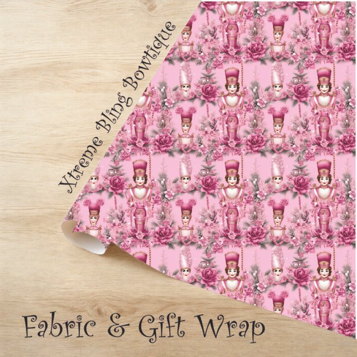 Pink Floral Nutcracker Christmas Fabric
