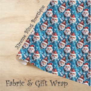 Santa on Blue Trees Fabric