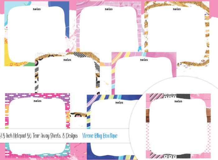 3.5" Bright Abstract 2 Notepad, 8 Designs, 50 Tear Away Sheets