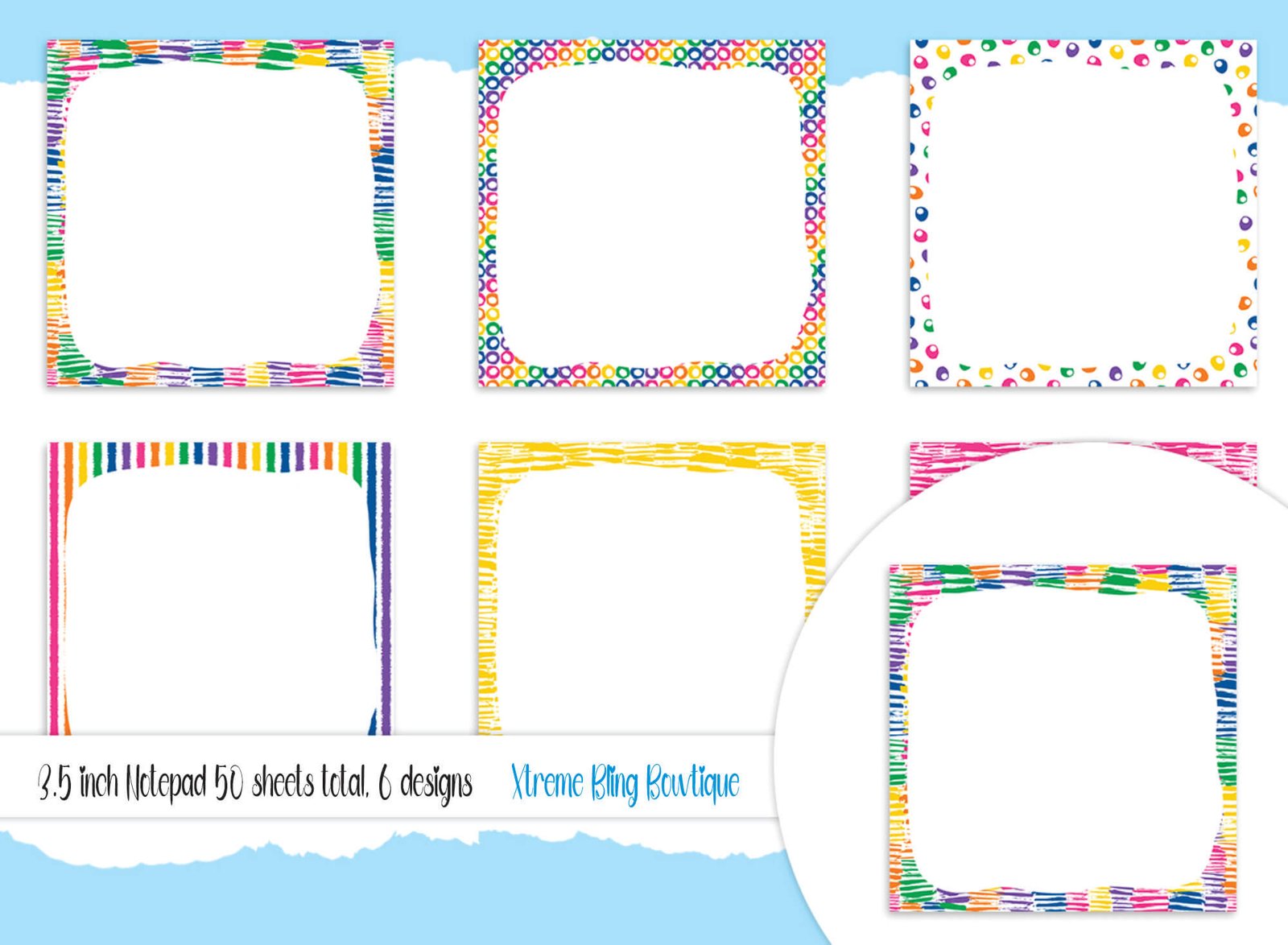 Bright Abstract Notebad XBB 3.5 Inch Bright Abstract Notepad, 6 Designs, 50 Tear Away Sheets