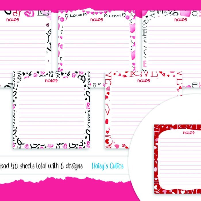 3.5 Inch Valentines Notepad, 6 Designs, 50 Tear Away Sheets